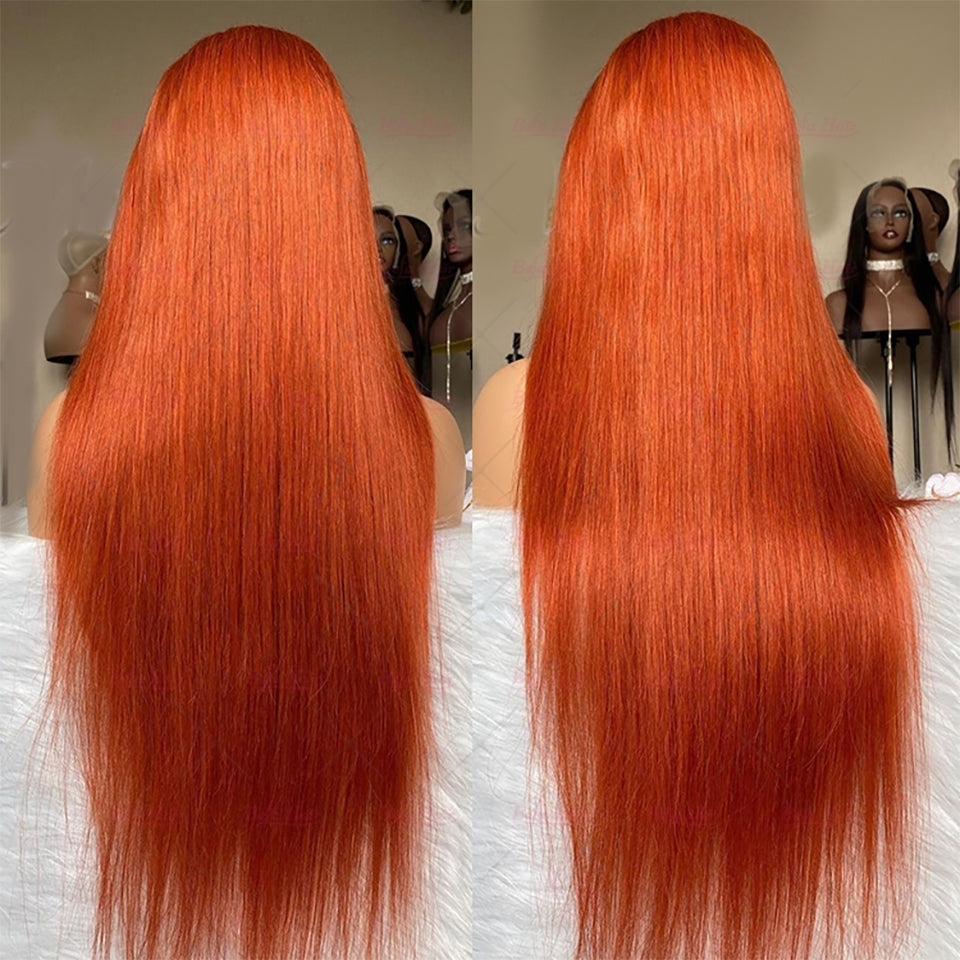Wholesale 130# Ginger Orange Color Human Hair Wigs 4x4 5x5 13x4 13x6 Transparent Lace Wig Human Hair Wigs