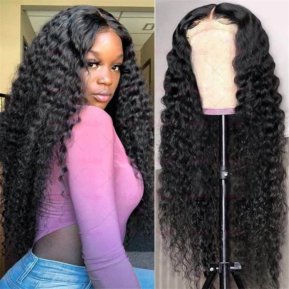 Wholesale T Part Deep Curly Human Hair Lace Front Wigs 200% Density Pre Plucked Lace Frontal with Baby Hair wigs