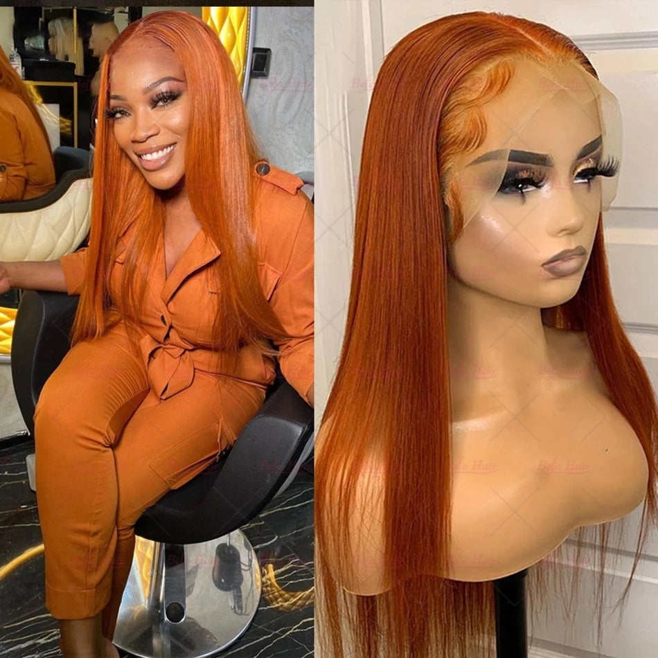 Wholesale 130# Ginger Orange Color Human Hair Wigs 4x4 5x5 13x4 13x6 Transparent Lace Wig Human Hair Wigs