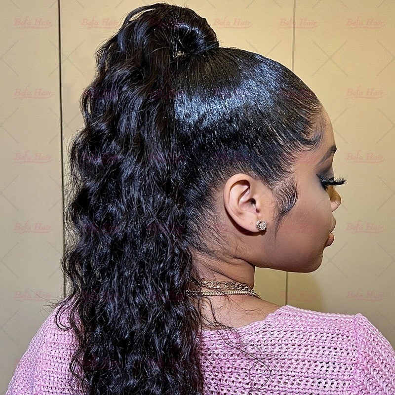 Wholesale Ponytail Hair Extensions Hair Piece Clip in Ponytail Extensions Water Wave Human Hair One Piece
