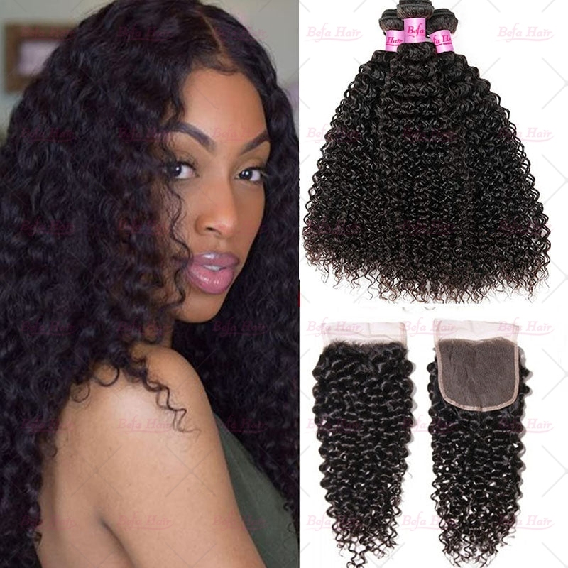 Wholesale Pre-plucked 3 Bundles Brazilian Kinky Curly Hair With 5x5 Lace Closure,can do dropshipping