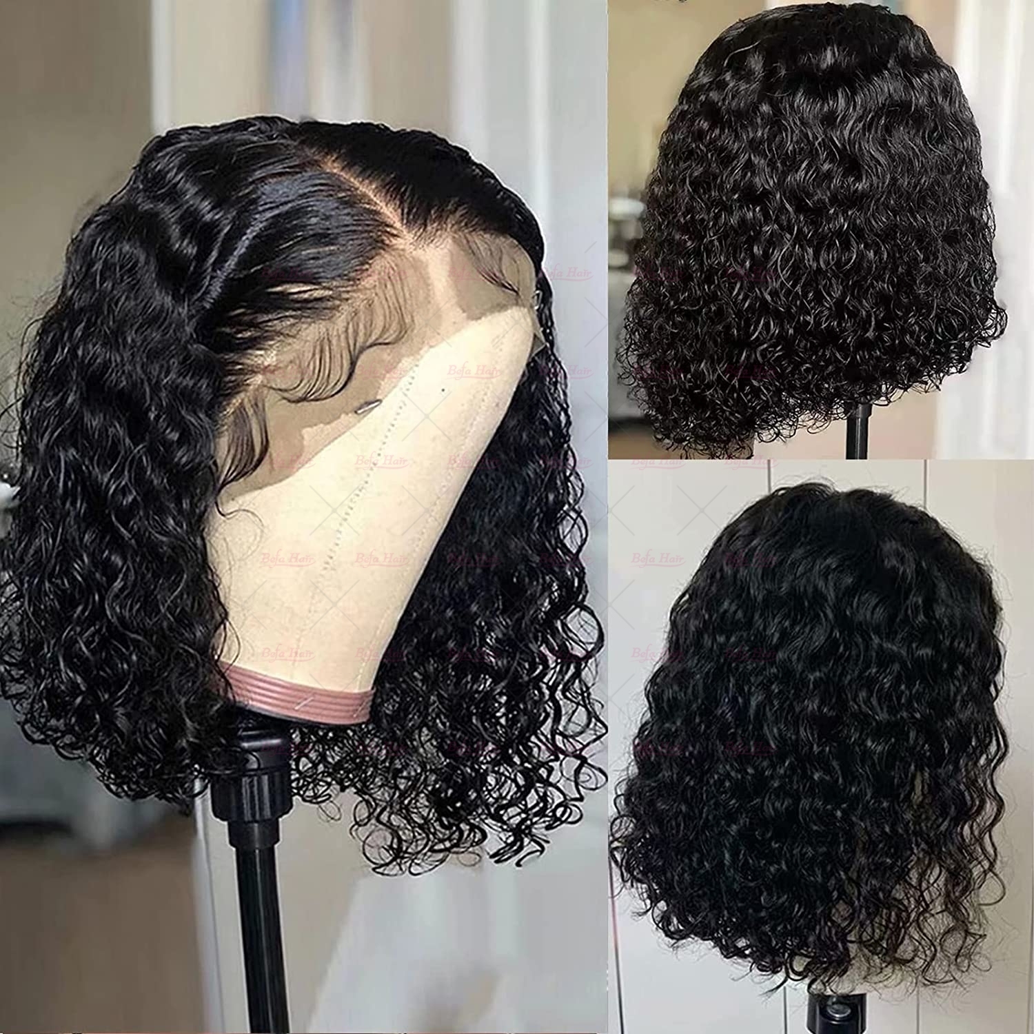 Wholesale T Part Jerry Curly Lace Frontal Short Cut Wig Human Hair Bob Wig 150% Density Wigs(BOB03)