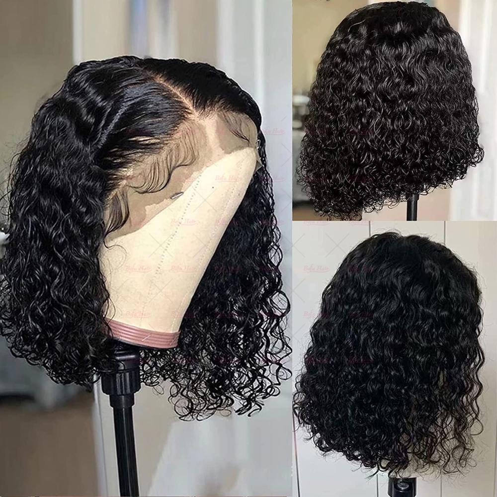 Wholesale T Part Jerry Curly Lace Frontal Short Cut Wig Human Hair Bob Wig 150% Density Wigs(BOB03)