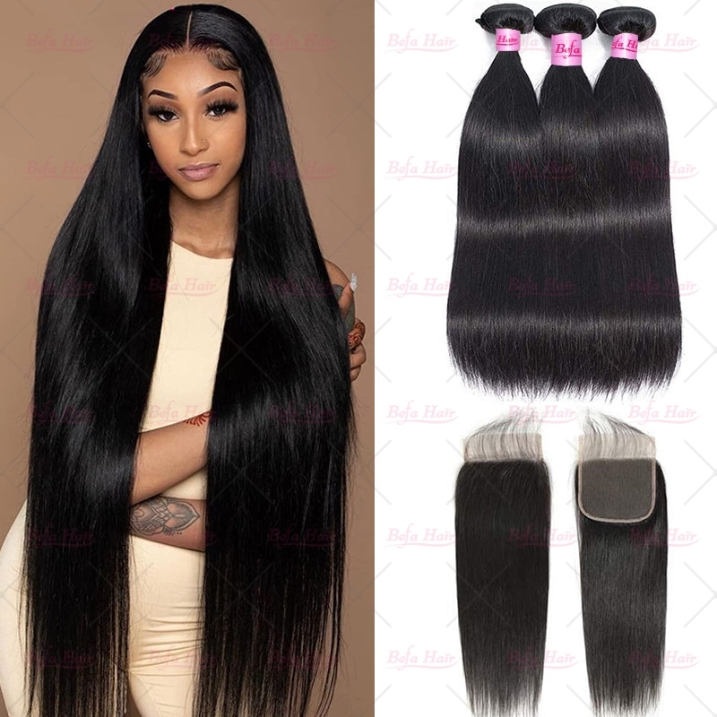 Wholesale  Pre-plucked 3 Bundles Brazilian Straight Hair With 6x6 Transparent HD Lace Closure,can do dropshipping
