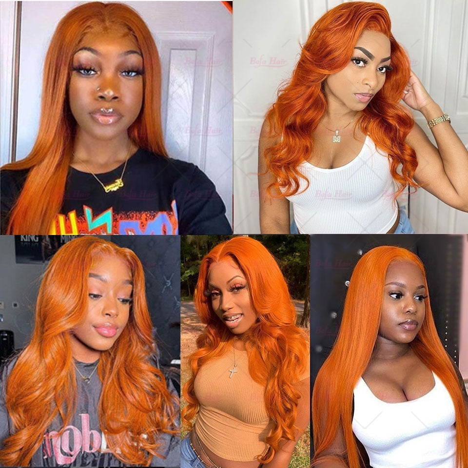 Wholesale 130# Ginger Orange Color Human Hair Wigs 4x4 5x5 13x4 13x6 Transparent Lace Wig Human Hair Wigs