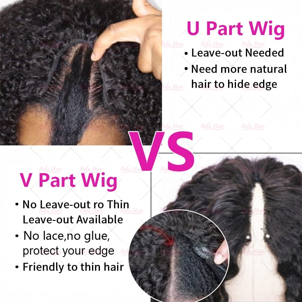Wholesale V Part Human Hair Wigs Brazilian Virgin Kinky Curly 200% Density Pre Plucked Glueless Middle Part Wig