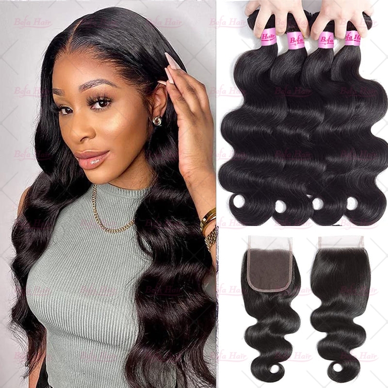 Wholesale Pre-plucked 4 Bundles Brazilian Body Wave Hair With 6x6 Transparent HD Lace Closure, can do dropshipping