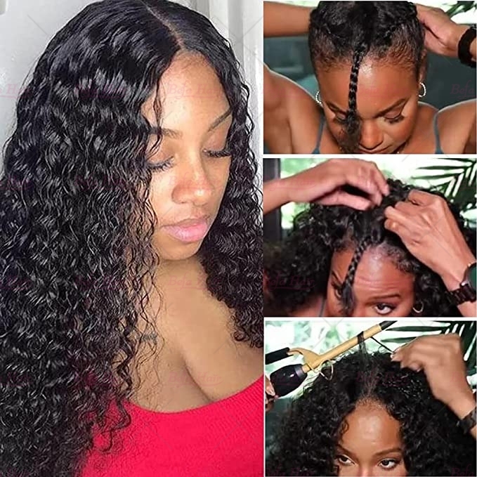 Wholesale V Part Human Hair Wigs Brazilian Virgin Water Wave 200% Density Pre Plucked Glueless Middle Part Wig