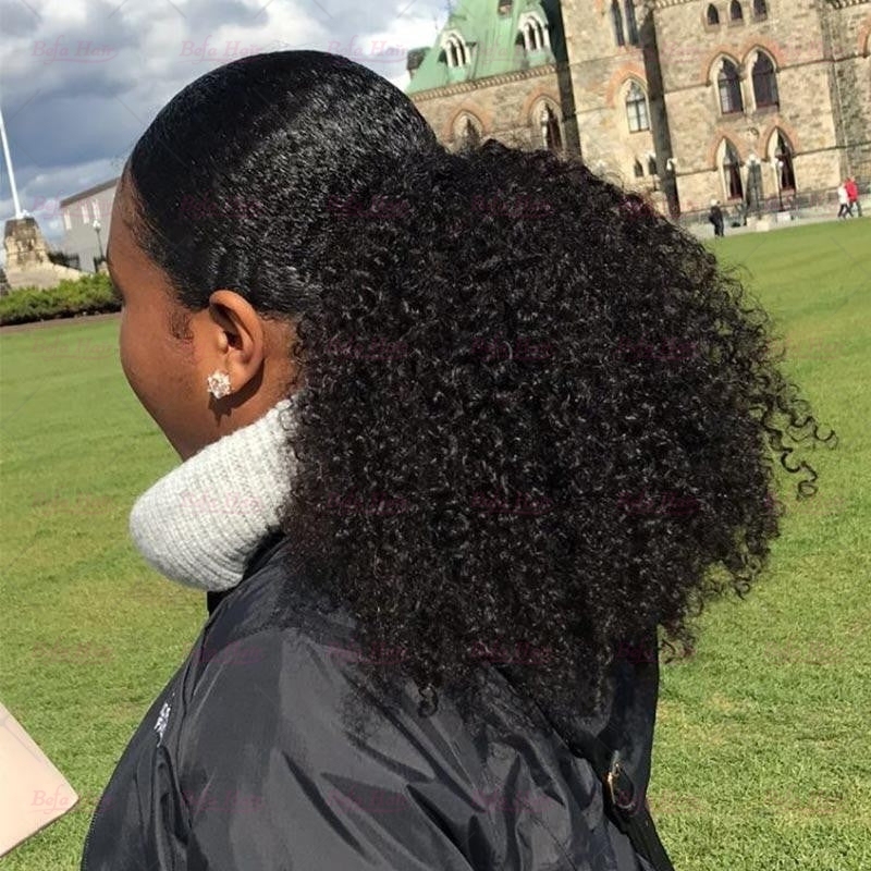 Wholesale Jerry Curly Ponytail Human Hair Clip in Wrap Around Remy Human Hair Hairpieces Natural Black