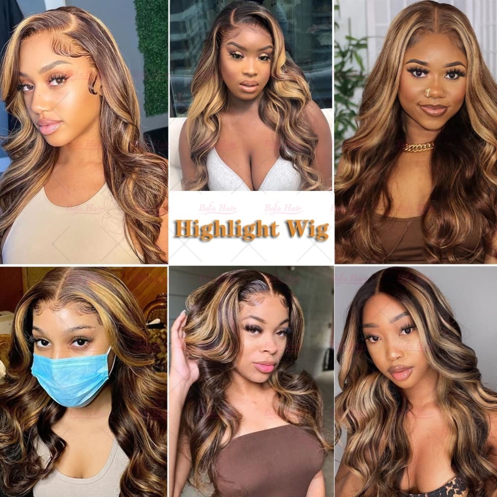 Wholesale Highlight P4/27# Body Wave Wig 4x4 5x5 13x4 13x6 360 HD/ Transparent Lace Pre-plucked Human Hair Wigs