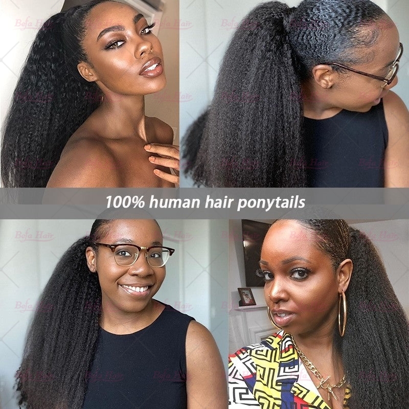Wholesale Long Kinky Straight Ponytail Natural Looking Ponytail Hairpieces Wrap Around Ponytail