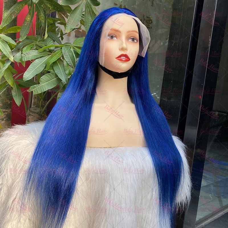 Wholesale Blue Human Hair Wigs 4x4 5x5 13x4 13x6 Transparent Lace Pre-plucked Human Hair Wigs Straight Human Hair Wig