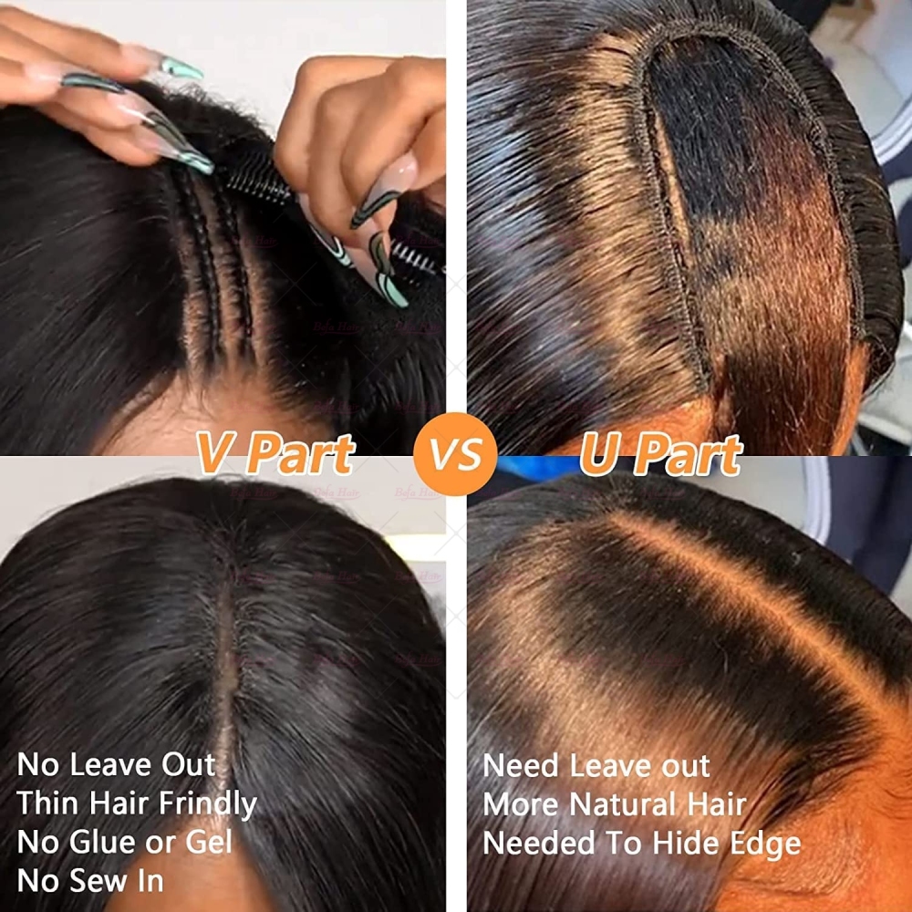 Wholesale  V Part Human Hair Wigs Brazilian Virgin Straight 200% Density Pre Plucked Glueless Middle Part Wig