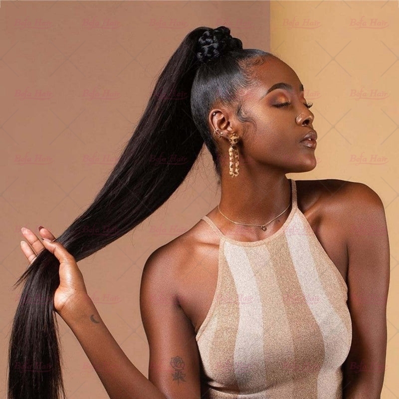 Wholesale Natural Long Straight Wrap Around High Sleek Ponytail With Natural Hair Clip Ponytail