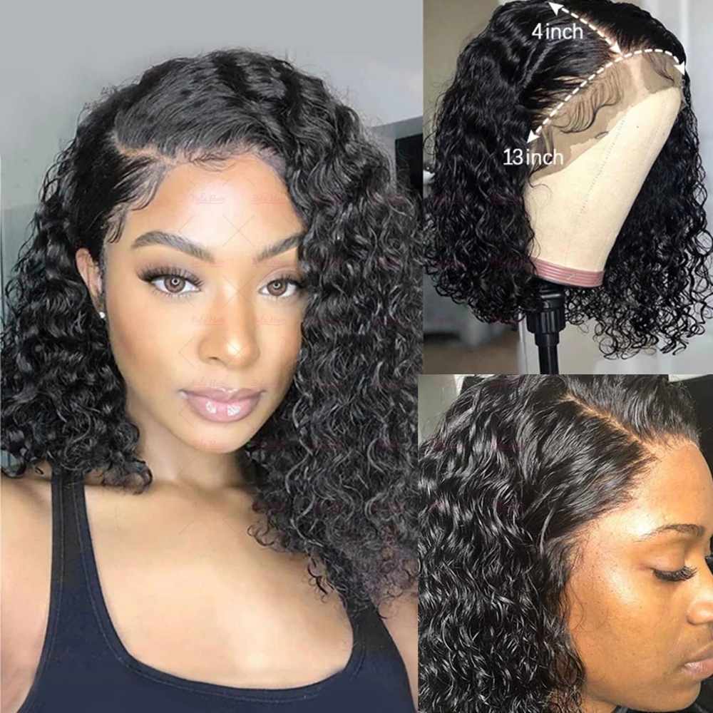 Wholesale 13*4 Inch Deep Wave Lace Frontal Short Cut Wig Human Hair Bob Wig 180% Density Wigs(BOB03)