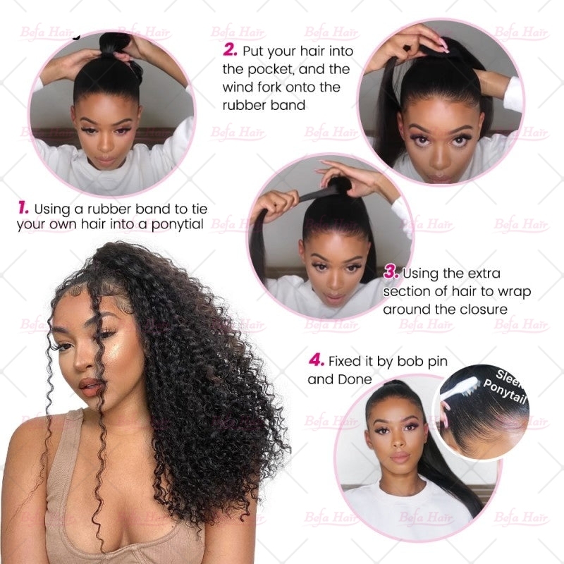 Wholesale Clip in Ponytail Hair Extension Kinky Curly Real Hair Wrap Around Ponytail Black Hair High Ponytail
