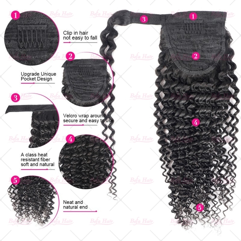 Wholesale Clip in Ponytail Hair Extension Kinky Curly Real Hair Wrap Around Ponytail Black Hair High Ponytail