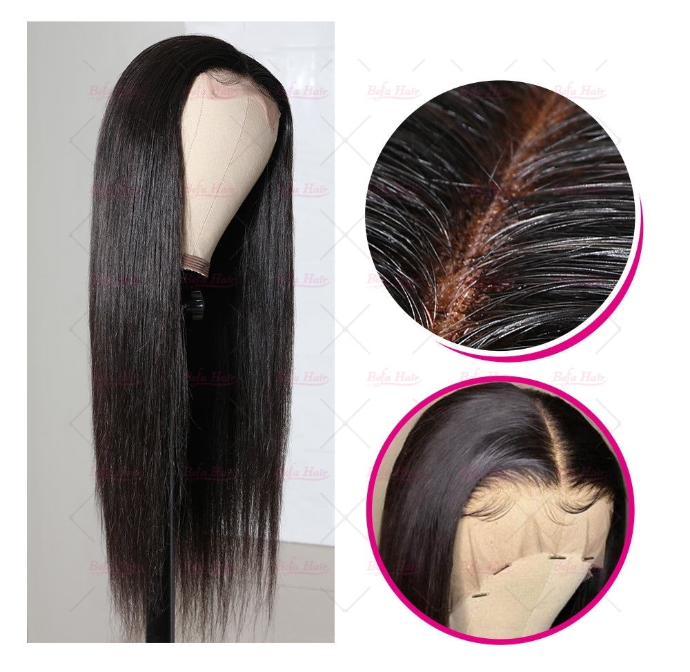 Wholesale T Part Straight Human Hair Lace Front Wigs 180% Density Pre Plucked Lace Frontal with Baby Hair wigs