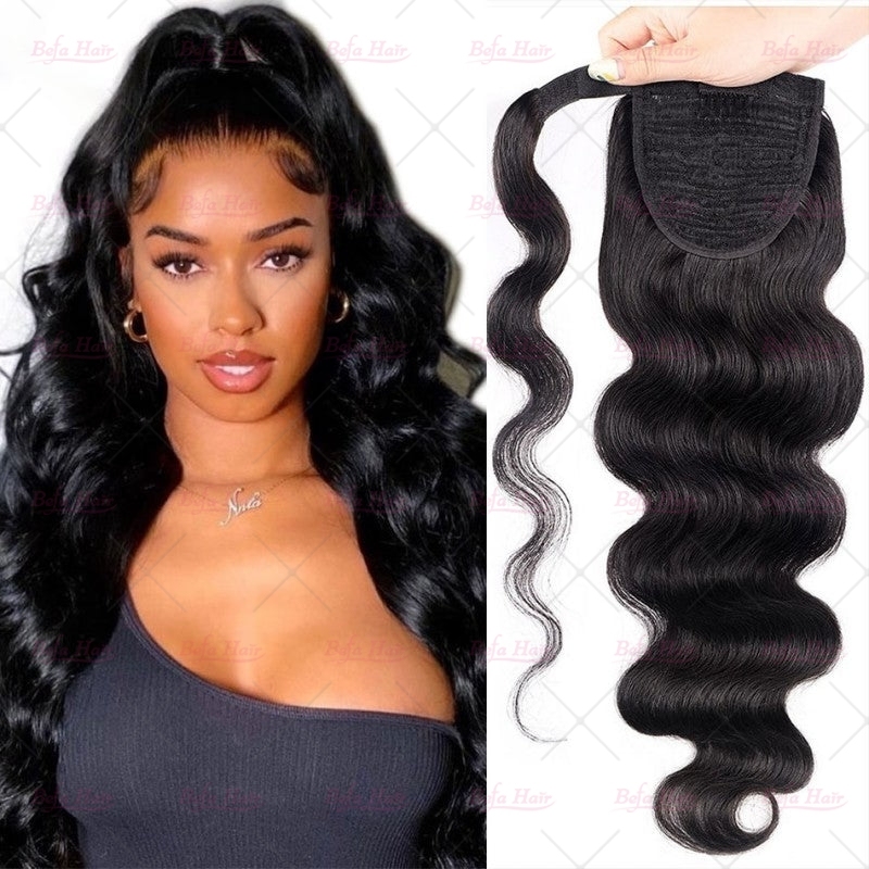 Wholesale Clip in Ponytail Hair Extensions Body Wave Ponytail Wrap-around Natural Fluffy Pony Tail Human Hair