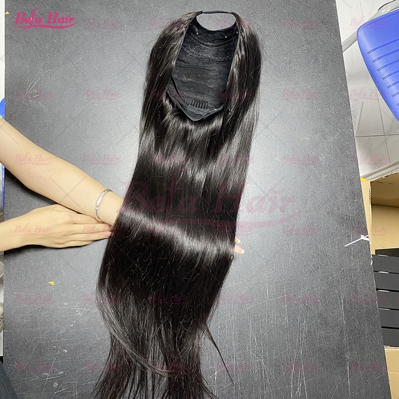 Wholesale U Part Human Hair Wigs Brazilian Virgin Straight 200% Density Pre Plucked Glueless Middle Part Wig