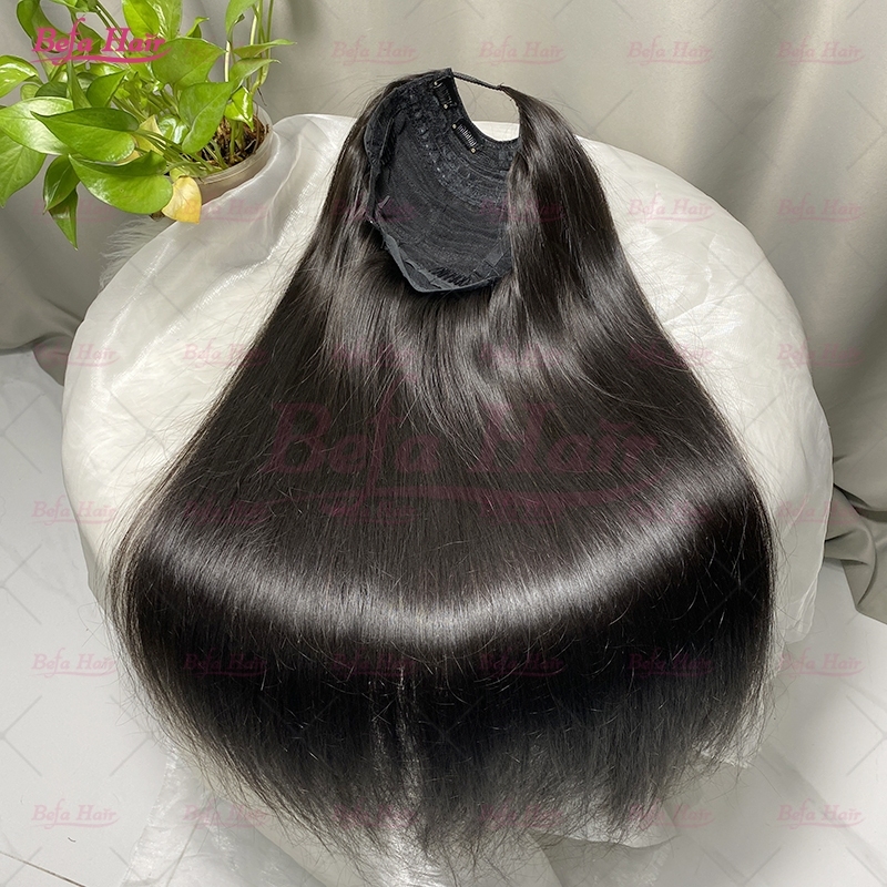 Wholesale U Part Human Hair Wigs Brazilian Virgin Straight 200% Density Pre Plucked Glueless Middle Part Wig