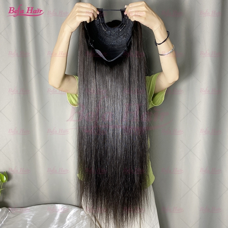 Wholesale U Part Human Hair Wigs Brazilian Virgin Straight 200% Density Pre Plucked Glueless Middle Part Wig