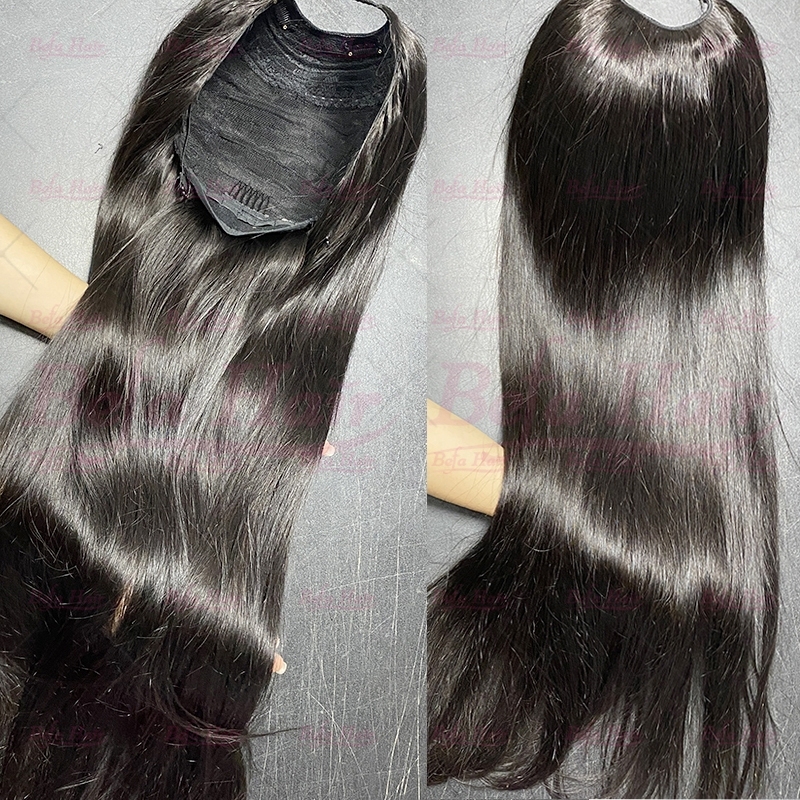 Wholesale U Part Human Hair Wigs Brazilian Virgin Straight 200% Density Pre Plucked Glueless Middle Part Wig