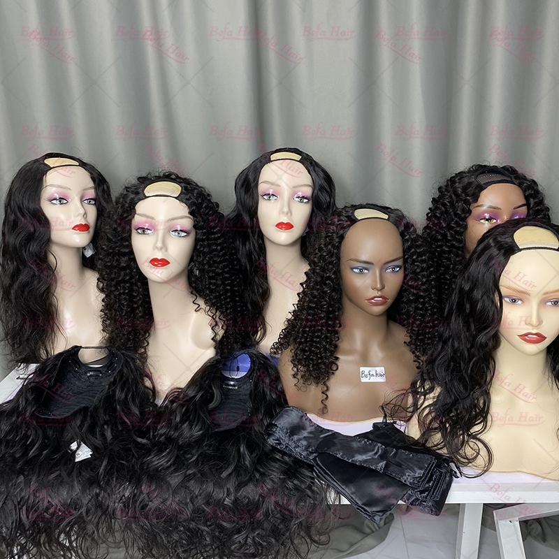 Wholesale U Part Human Hair Wigs Brazilian Virgin Body Wave 200% Density Pre Plucked Glueless Middle Part Wig
