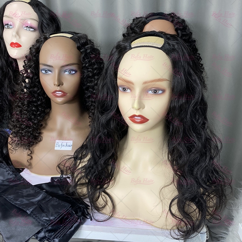 Wholesale U Part Human Hair Wigs Brazilian Virgin Body Wave 200% Density Pre Plucked Glueless Middle Part Wig