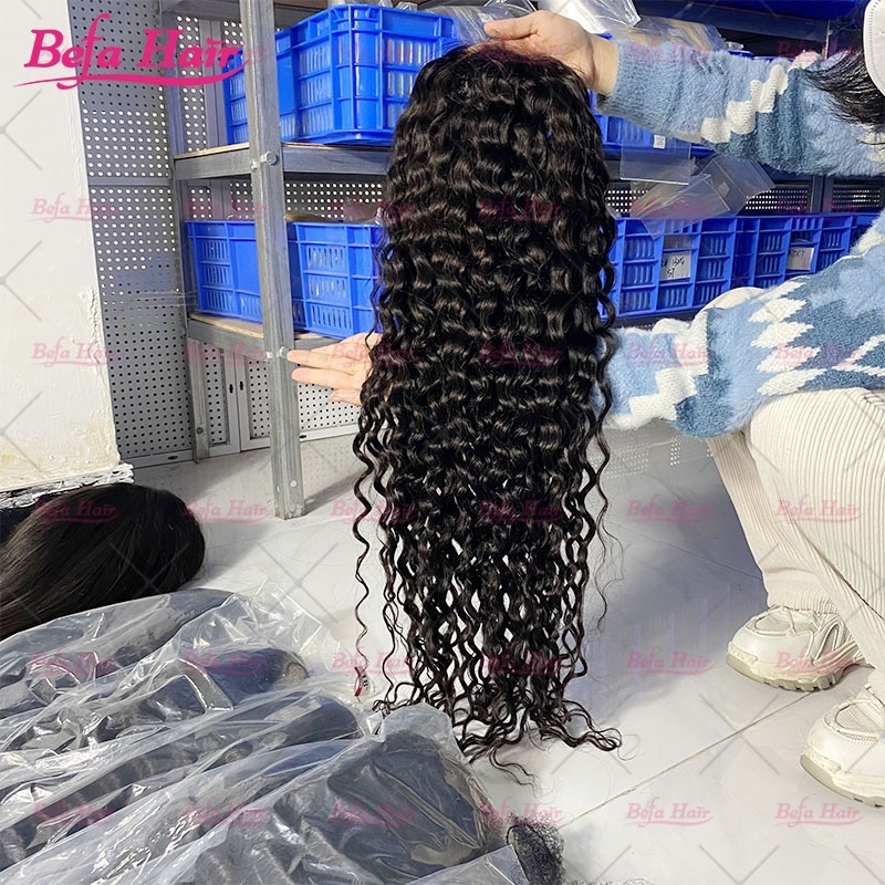 Wholesale V Part Human Hair Wigs Brazilian Virgin Water Wave 200% Density Pre Plucked Glueless Middle Part Wig