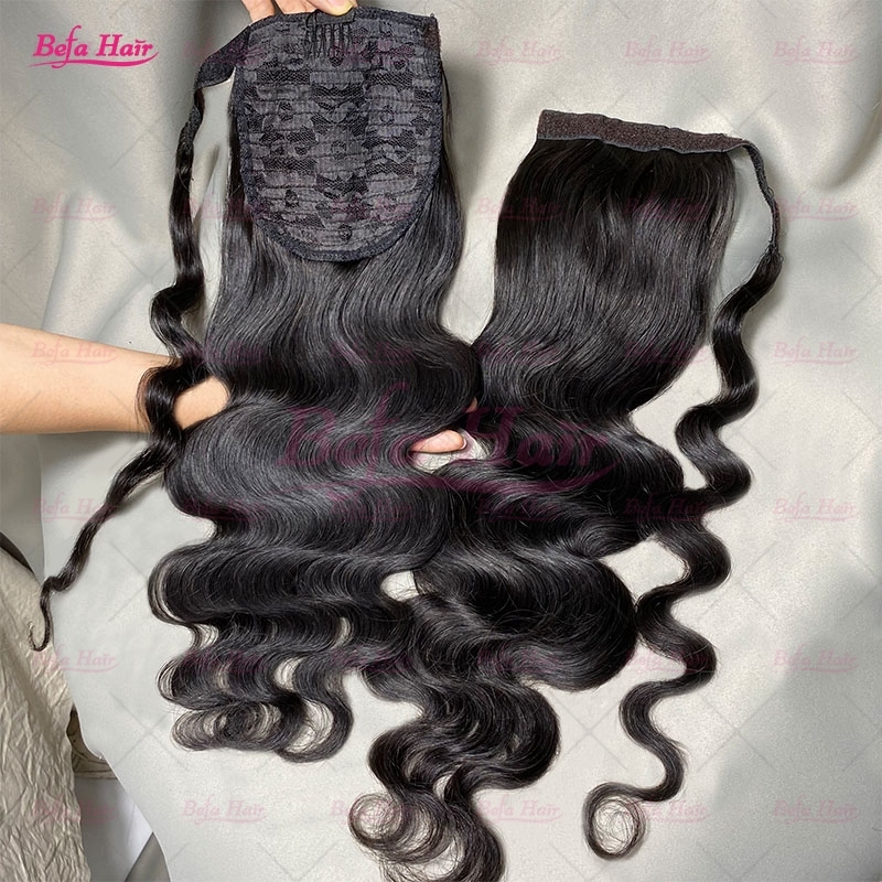 Wholesale Clip in Ponytail Hair Extensions Body Wave Ponytail Wrap-around Natural Fluffy Pony Tail Human Hair