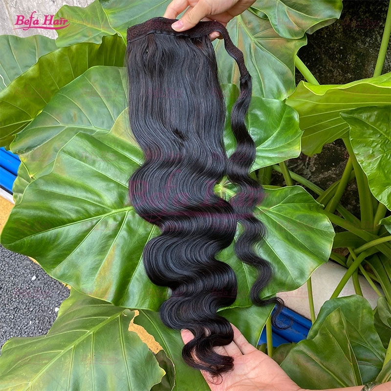 Wholesale Clip in Ponytail Hair Extensions Body Wave Ponytail Wrap-around Natural Fluffy Pony Tail Human Hair