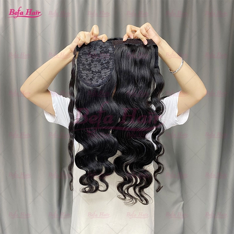 Wholesale Clip in Ponytail Hair Extensions Body Wave Ponytail Wrap-around Natural Fluffy Pony Tail Human Hair