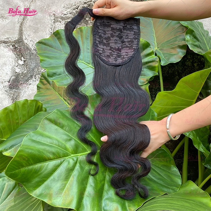 Wholesale Clip in Ponytail Hair Extensions Body Wave Ponytail Wrap-around Natural Fluffy Pony Tail Human Hair