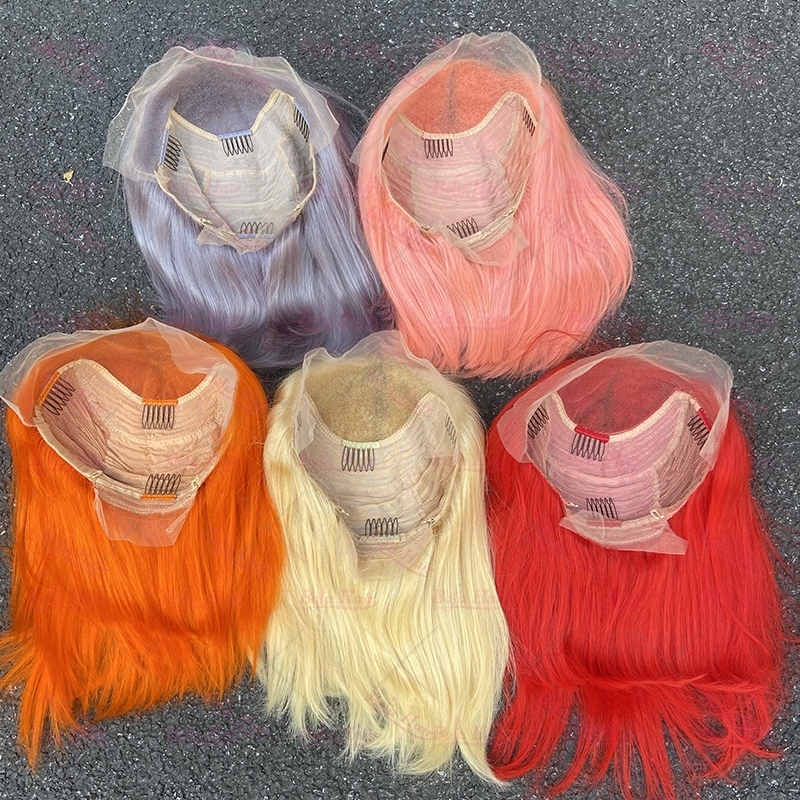 Wholesale Short Bob Wigs Blonde Highlight 99J# Pre-Plucked Straight 13x4 Lace Frontal Wigs Human Hair 150% Density Wig