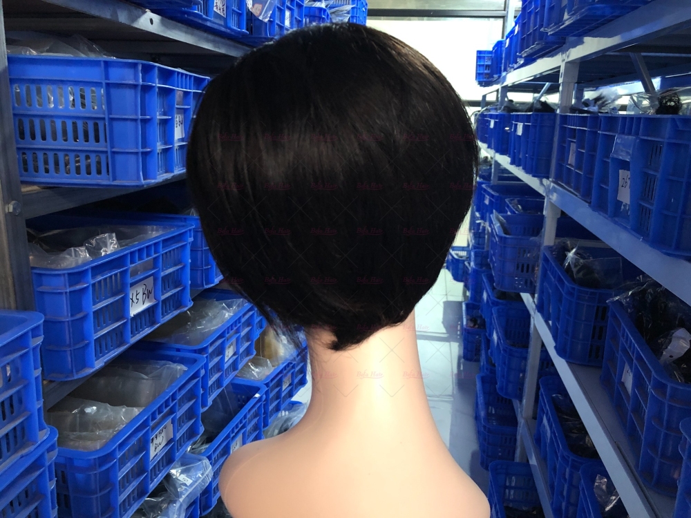 Wholesale T Lace Virgin Human hair Natural Black Color Pixie Hair Short Cut Wig
