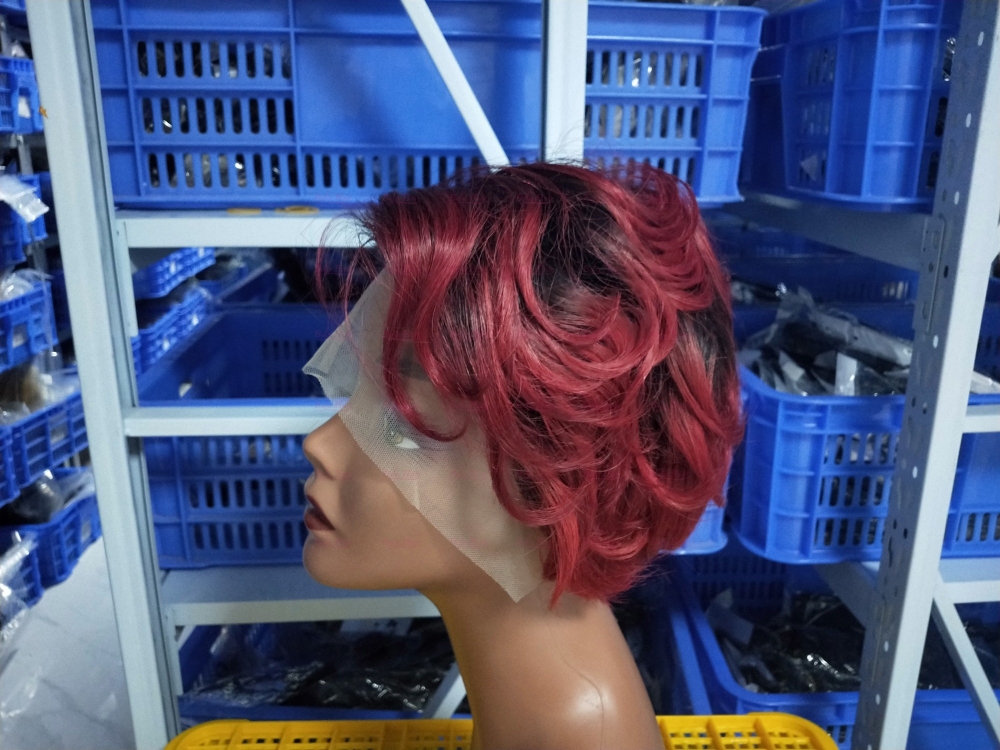 Wholesale T Lace Color Virgin Humanhair Pixie Hair Short Cut Wig