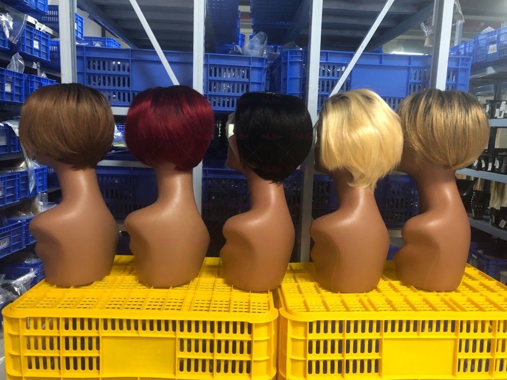 Wholesale T Lace Virgin Human hair Natural Black Color Pixie Hair Short Cut Wig