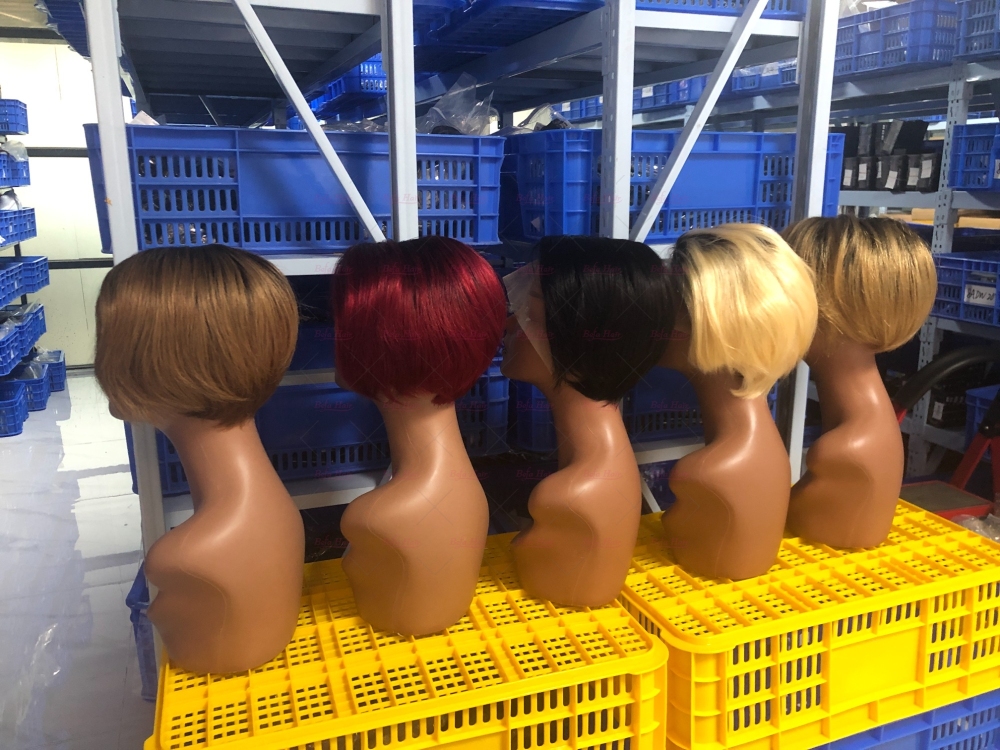 Wholesale T Lace Virgin Human hair Natural Black Color Pixie Hair Short Cut Wig
