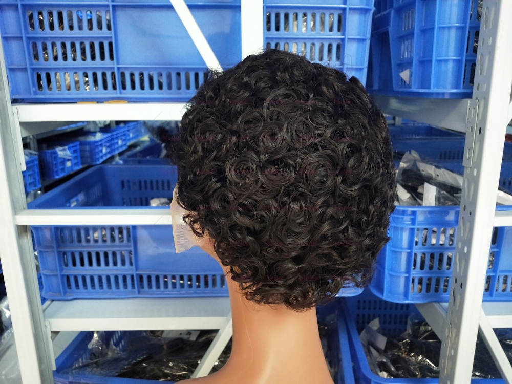 Wholesale T Lace Virgin Human hair Natural Black Color Pixie Hair Short Cut Wig