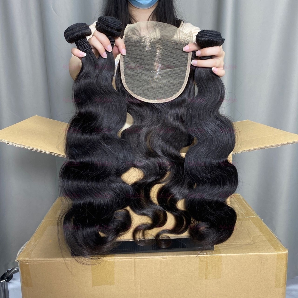 Wholesale Pre-plucked 3 Bundles Brazilian Body Wave Hair With 4x4 Lace Closure,can do dropshipping