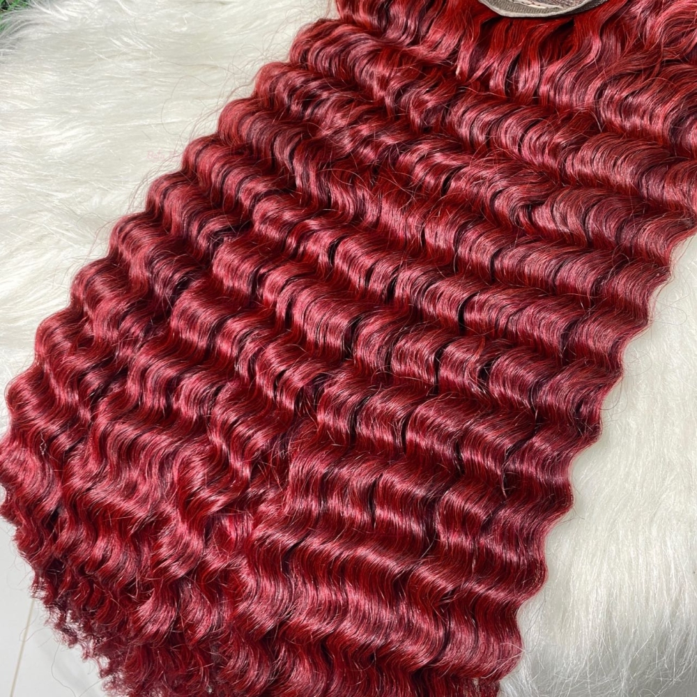 Wholesale High Density 99J Human Hair Wig 4x4/ 5x5/ 13x4/ 13x6 Transparent Lace 99J Deep Wave Wig Colored Wigs