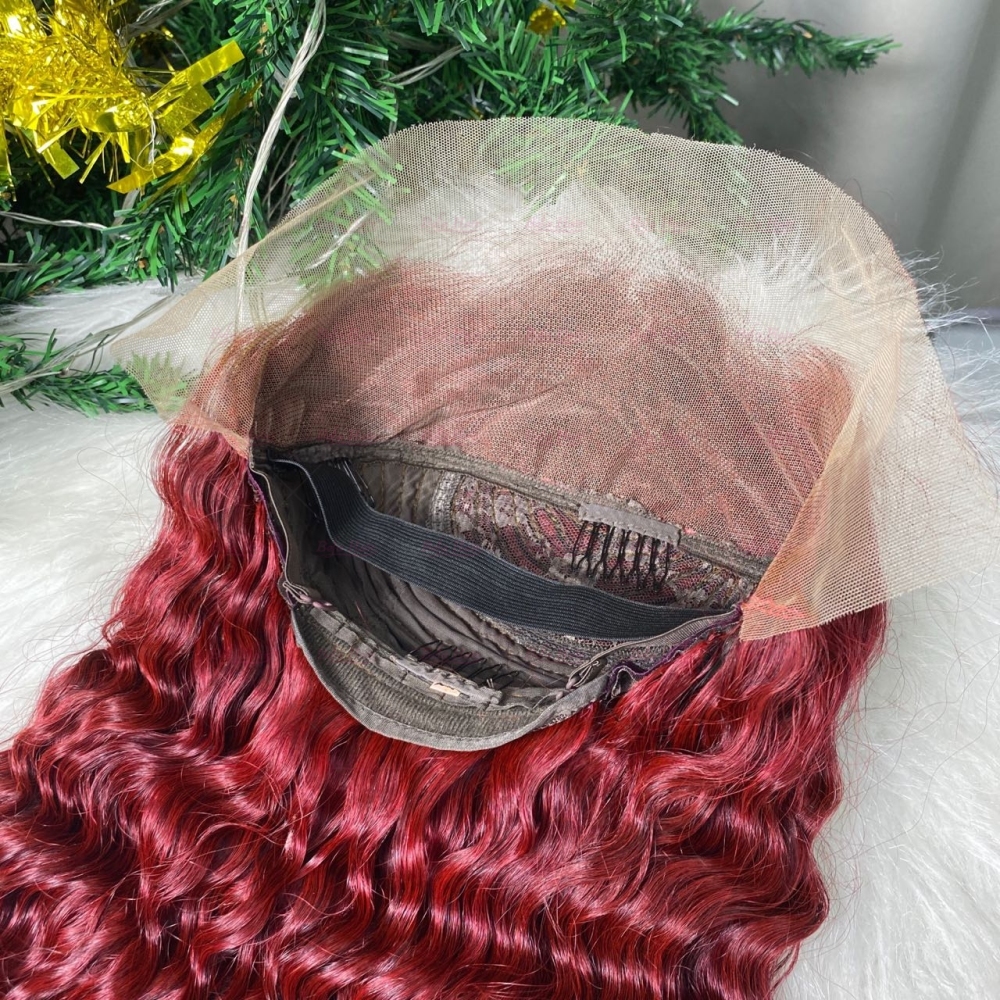 Wholesale High Density 99J Human Hair Wig 4x4/ 5x5/ 13x4/ 13x6 Transparent Lace 99J Deep Wave Wig Colored Wigs
