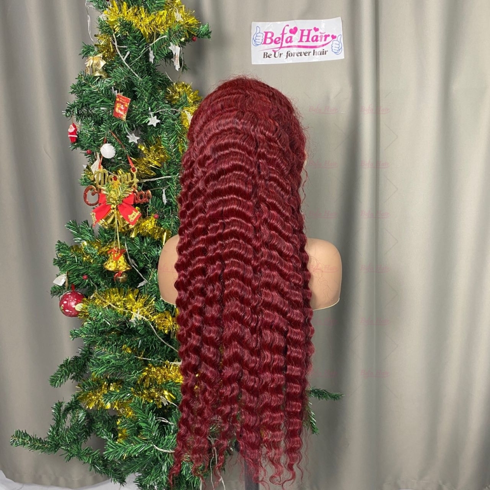 Wholesale High Density 99J Human Hair Wig 4x4/ 5x5/ 13x4/ 13x6 Transparent Lace 99J Deep Wave Wig Colored Wigs