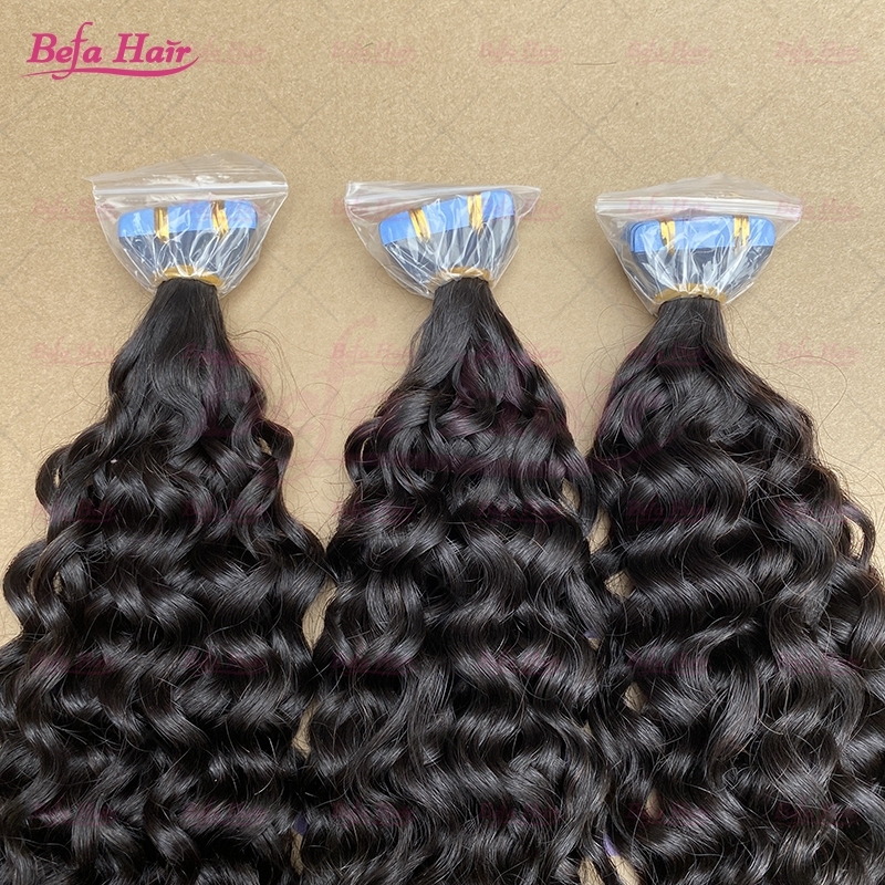 Wholesale18inch to 26inch Curly PU human hair Tape in Extension