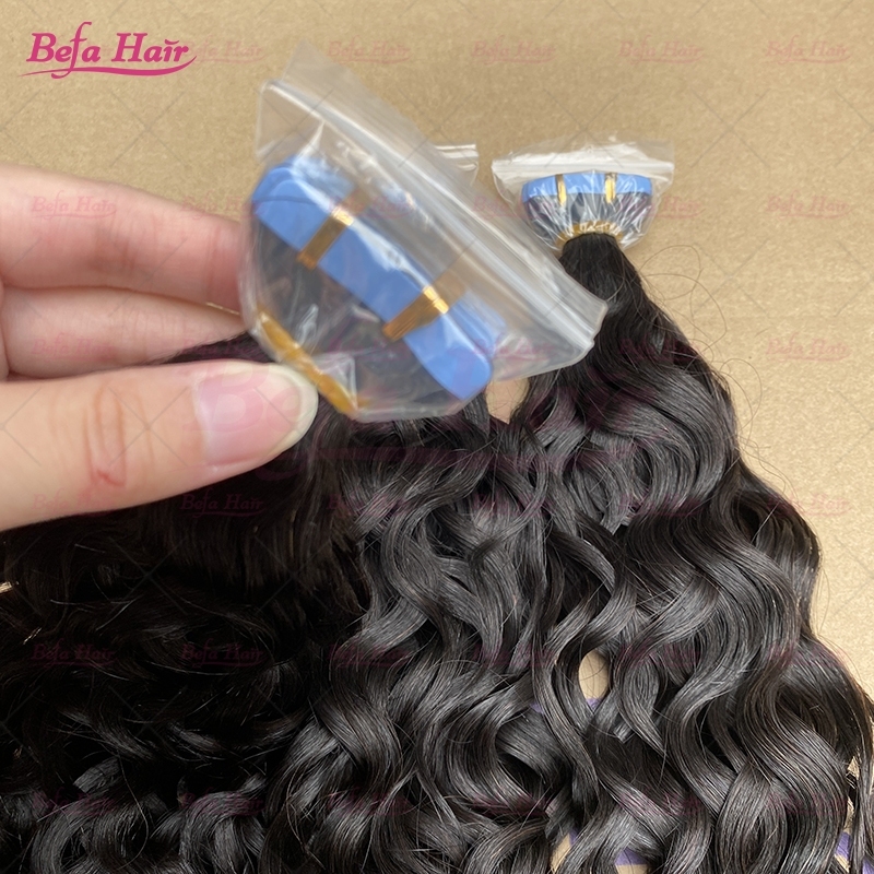 Wholesale18inch to 26inch Curly PU human hair Tape in Extension