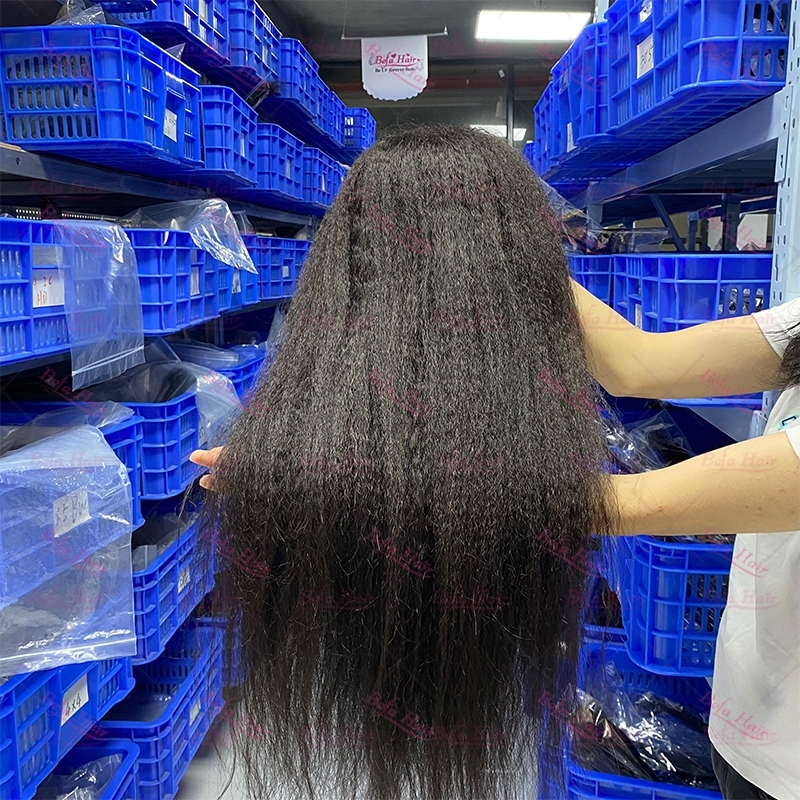 Wholesale U Part Human Hair Wigs Brazilian Virgin Kinky Straight 200% Density Pre Plucked Wig