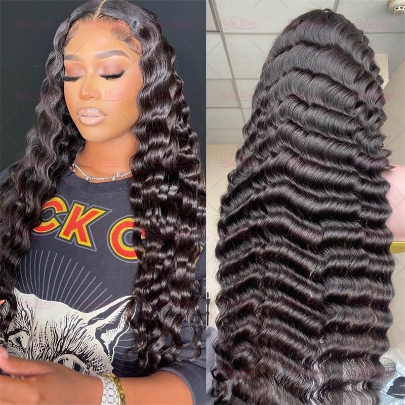 Wholesale Deep Wave HD5x5 Lace Closure Black Wigs 200% Density