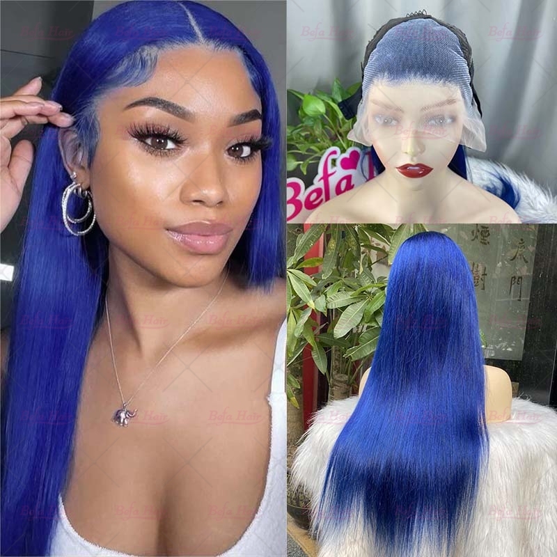 Wholesale Blue Human Hair Wigs 4x4 5x5 13x4 13x6 Transparent Lace Pre-plucked Human Hair Wigs Straight Human Hair Wig