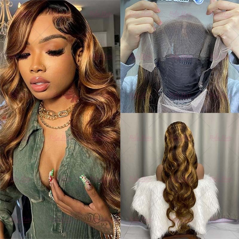 Wholesale Highlight P4/27# Body Wave Wig 4x4 5x5 13x4 13x6 360 HD/ Transparent Lace Pre-plucked Human Hair Wigs